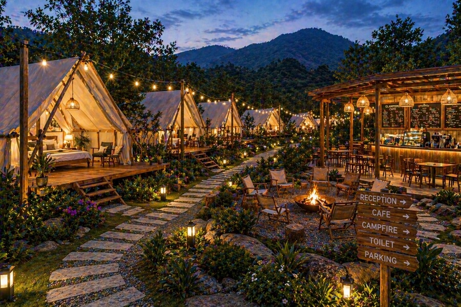Glamping dạng dãy (mini resort)