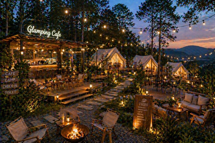 Glamping kết hợp cafe chill