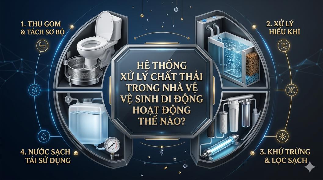 Hệ thống xử lý chất thải trong nhà vệ sinh di động hoạt động thế nào?
