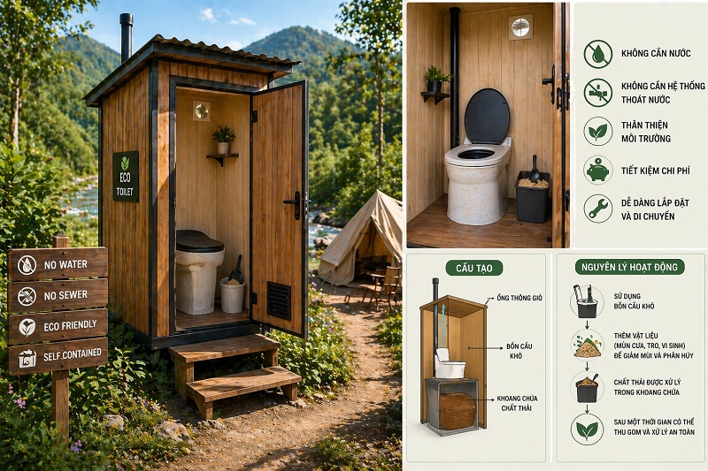 Nhà vệ sinh di động tự hoại (không cần nước)