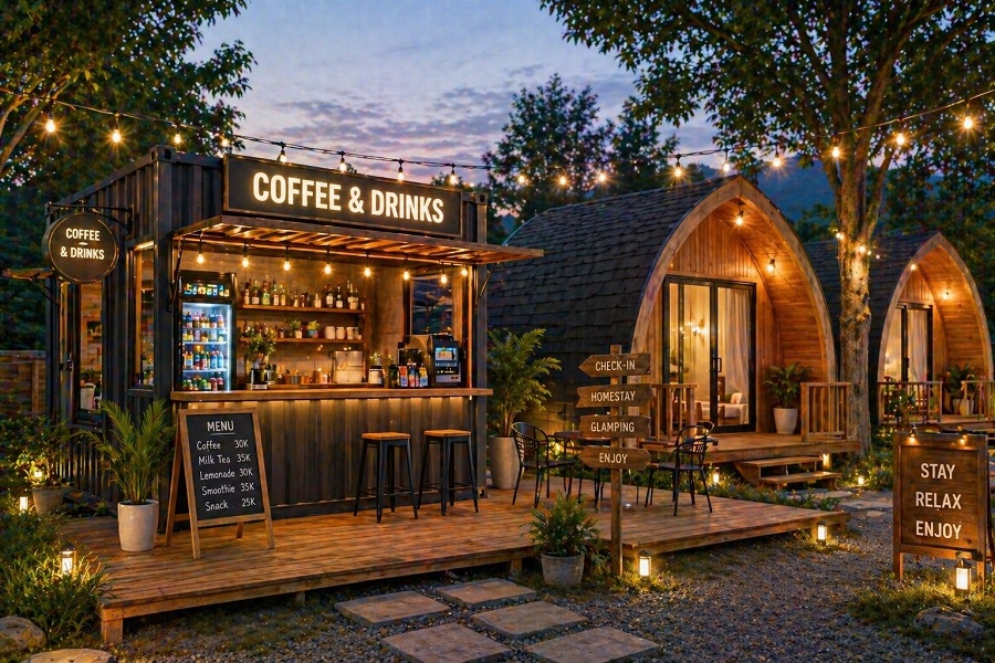 Quầy bán hàng kết hợp homestay, glamping